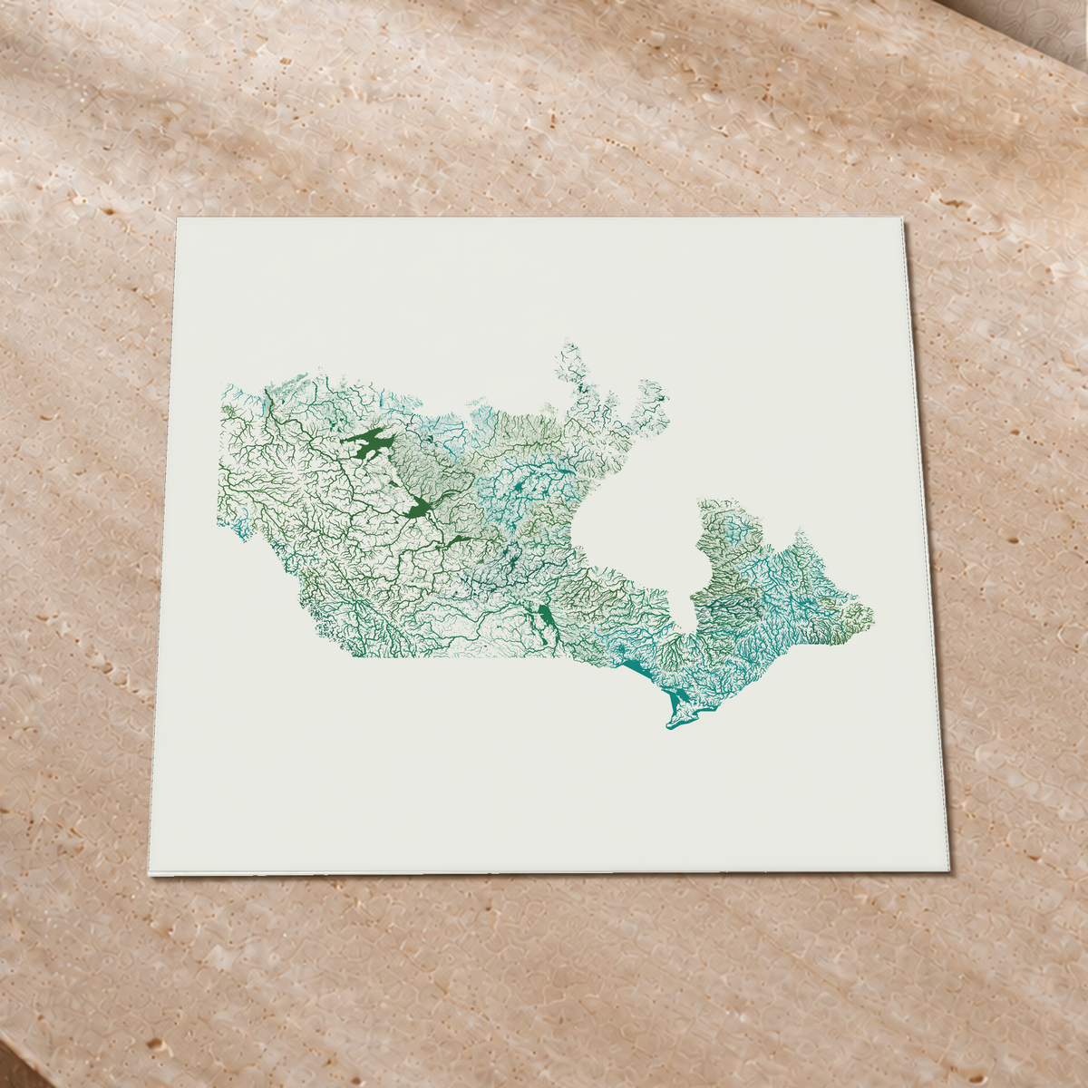 Beautiful Rivers — Canadá — Verde jade e porcelana, Impressão fine art · 50 × 50 cm, Sem margem