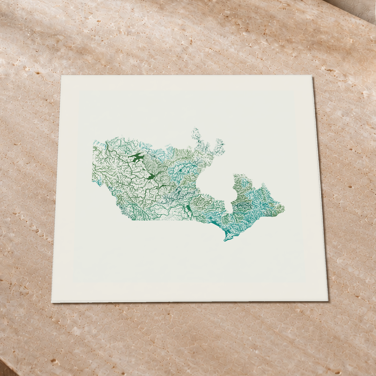 Beautiful Rivers — Canadá — Verde jade e porcelana, Impressão fine art · 50 × 50 cm, Margem branca