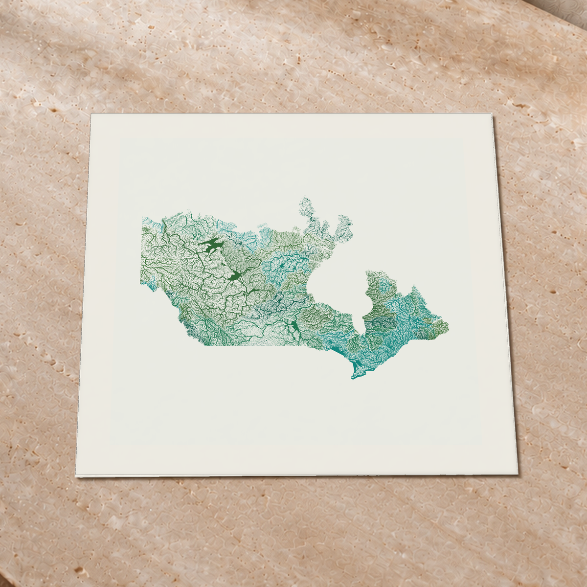 Beautiful Rivers — Canadá — Verde jade e porcelana, Impressão fine art · 76 × 76 cm, Margem branca