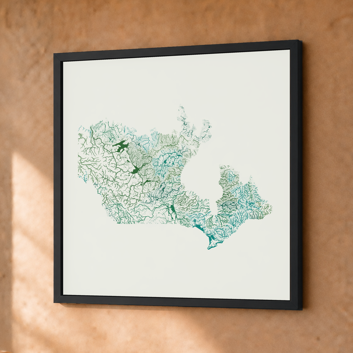 Beautiful Rivers — Canadá — Verde jade e porcelana, Fine art emoldurado · 30 × 30 cm, Preto · Sem margem