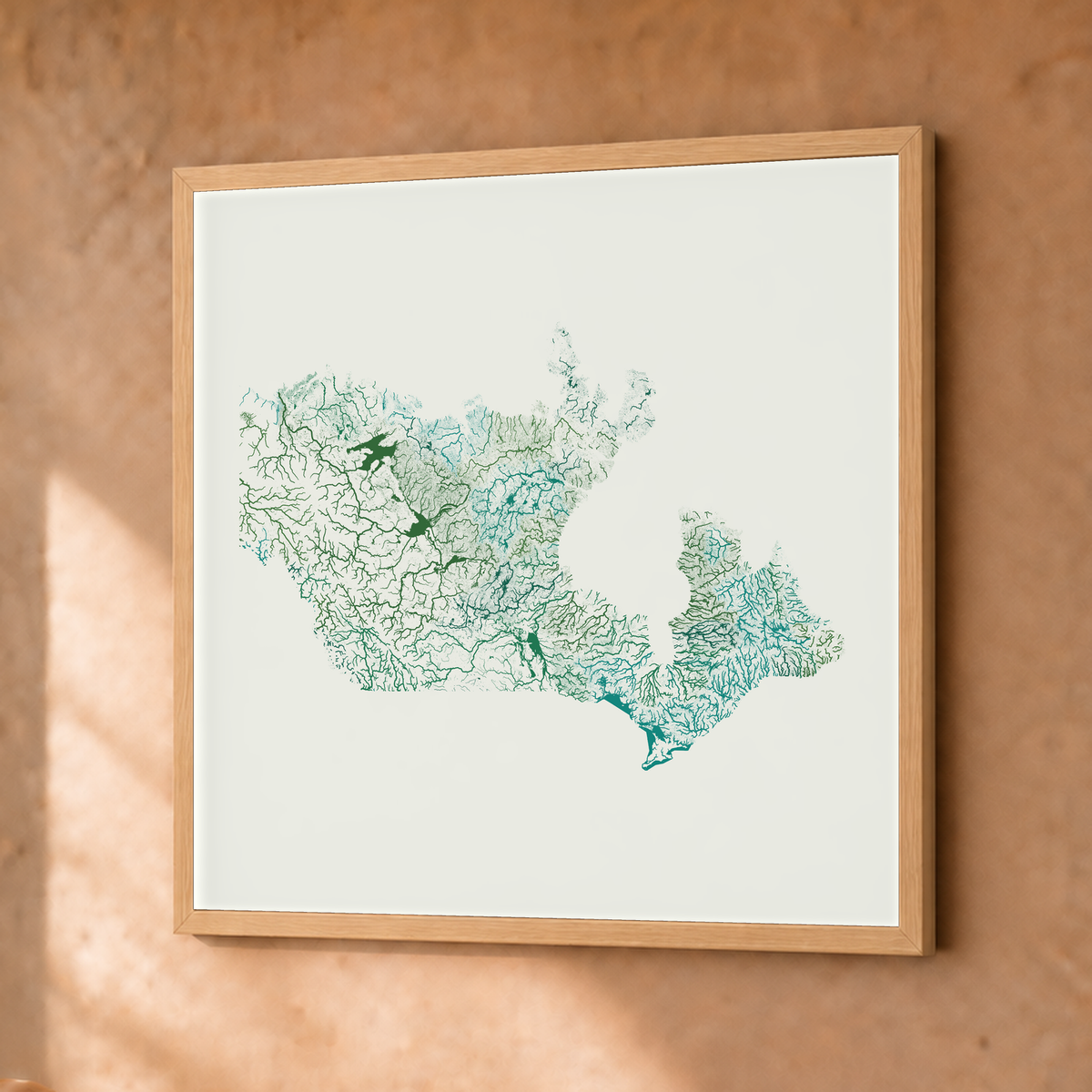 Beautiful Rivers — Canadá — Verde jade e porcelana, Fine art emoldurado · 30 × 30 cm, Natural · Sem margem