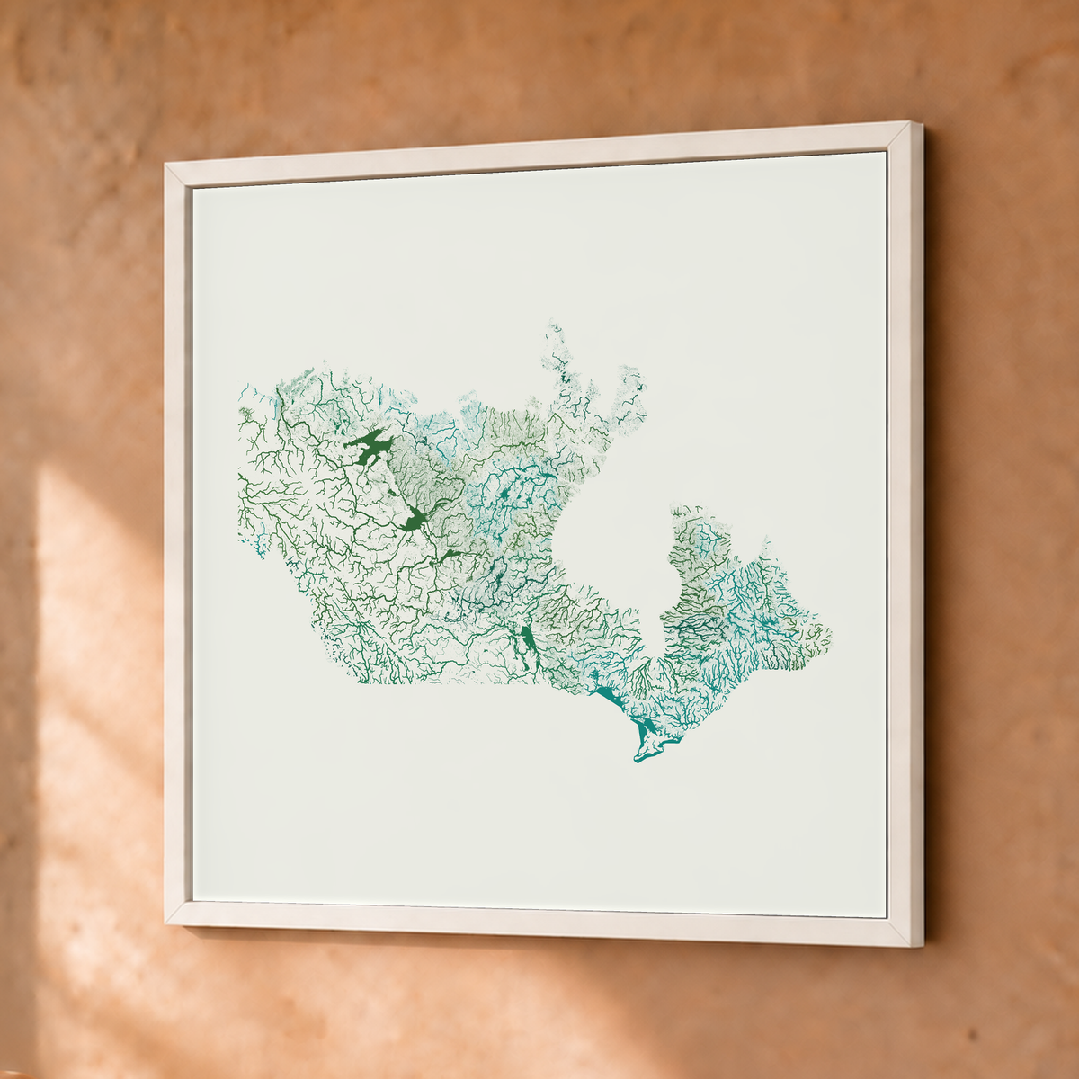 Beautiful Rivers — Canadá — Verde jade e porcelana, Fine art emoldurado · 30 × 30 cm, Branco · Sem margem