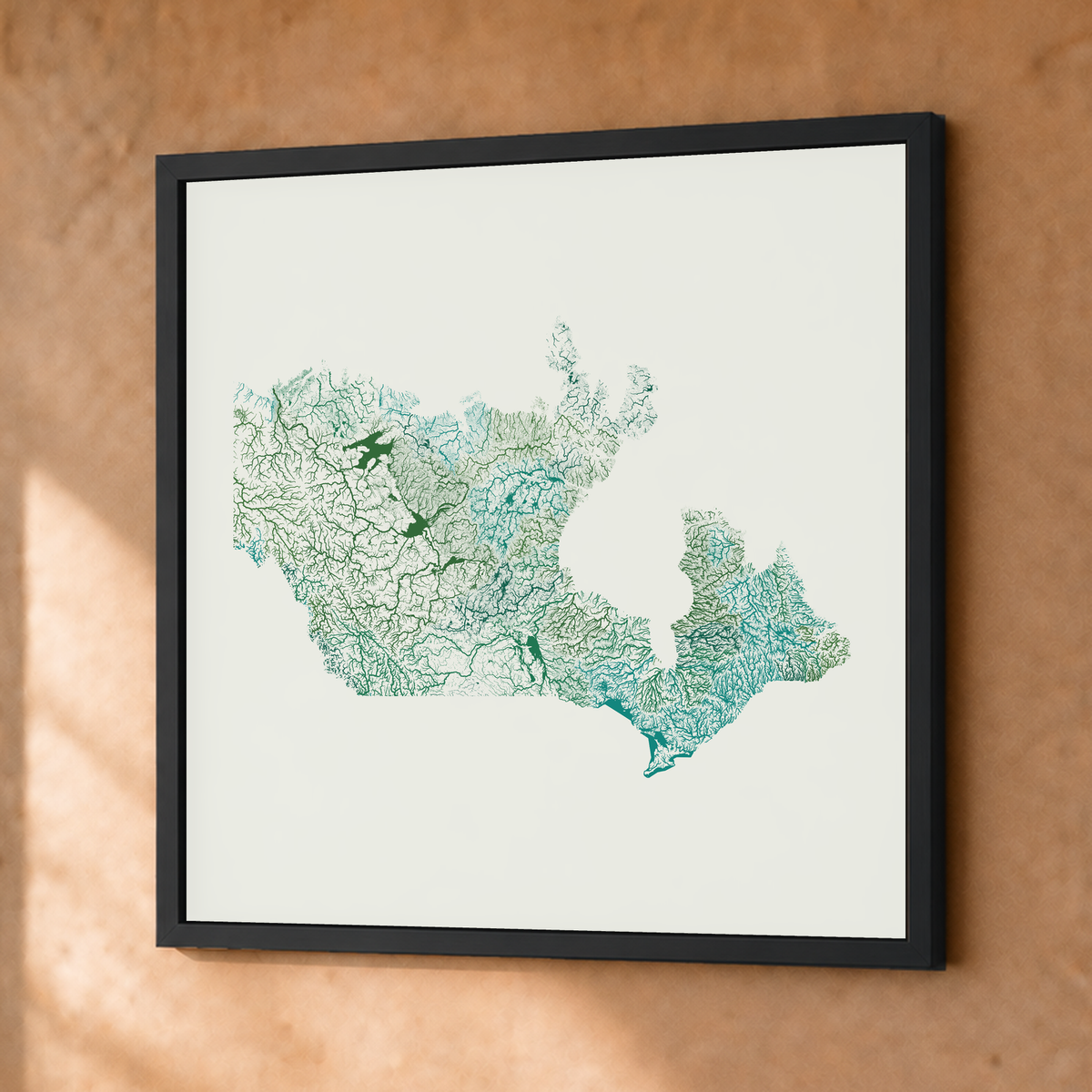 Beautiful Rivers — Canadá — Verde jade e porcelana, Fine art emoldurado · 50 × 50 cm, Preto · Sem margem