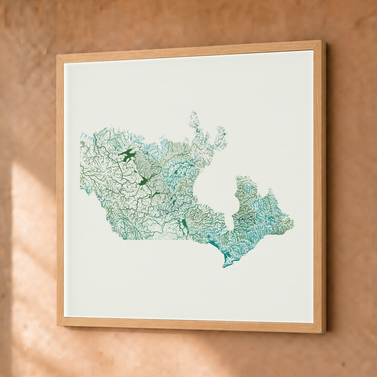 Beautiful Rivers — Canadá — Verde jade e porcelana, Fine art emoldurado · 50 × 50 cm, Natural · Sem margem