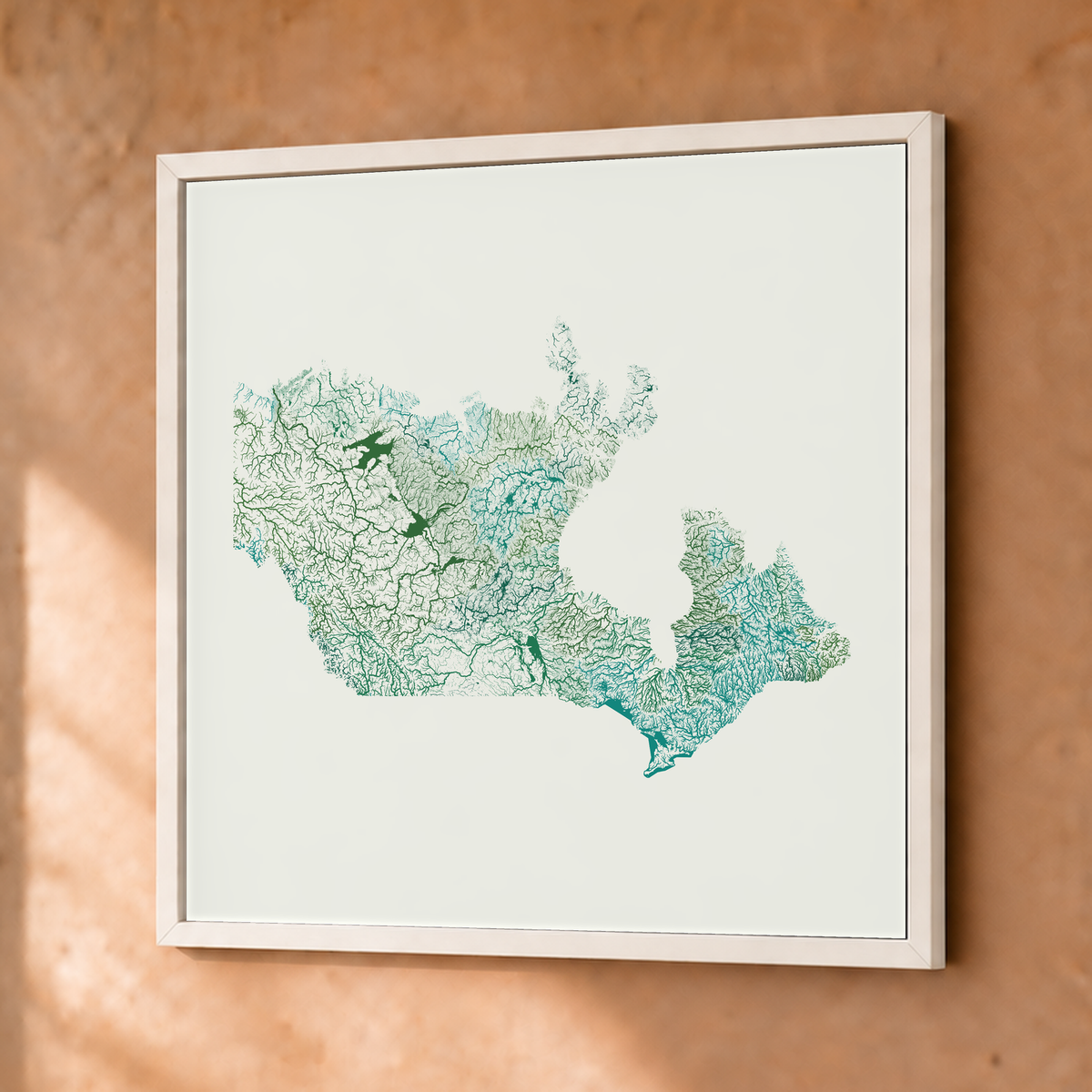 Beautiful Rivers — Canadá — Verde jade e porcelana, Fine art emoldurado · 50 × 50 cm, Branco · Sem margem