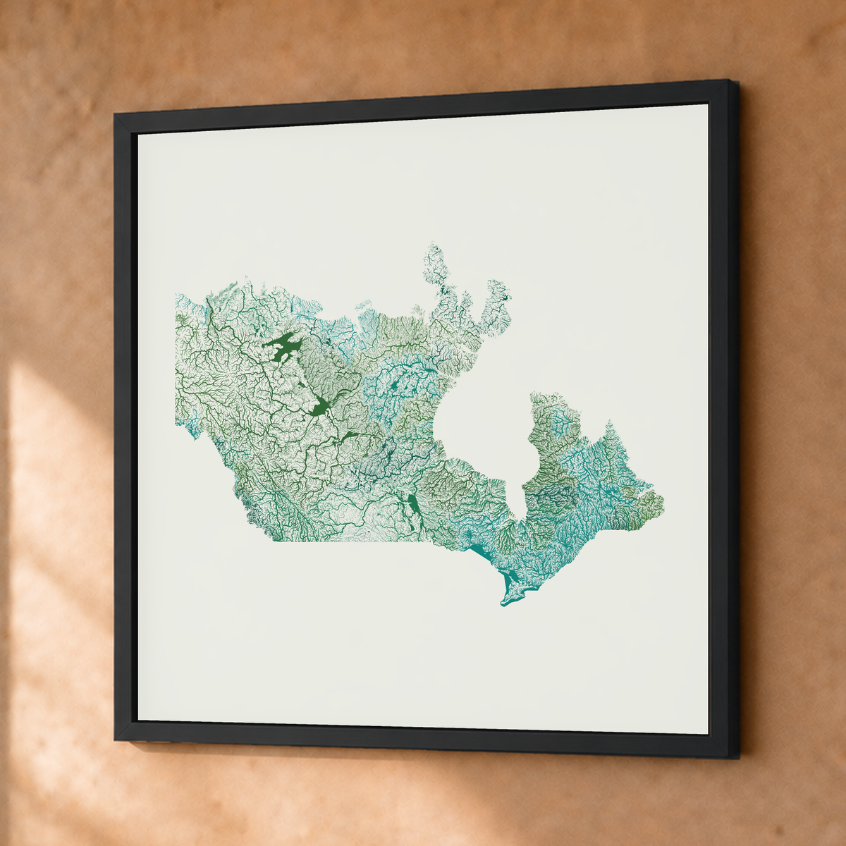Beautiful Rivers — Canadá — Verde jade e porcelana, Fine art emoldurado · 76 × 76 cm, Preto · Sem margem