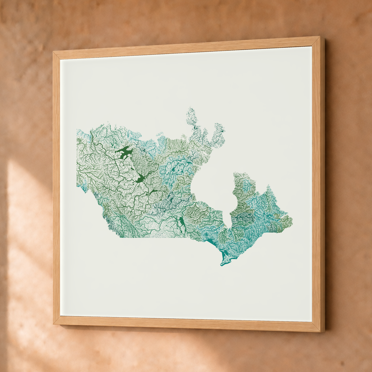 Beautiful Rivers — Canadá — Verde jade e porcelana, Fine art emoldurado · 76 × 76 cm, Natural · Sem margem