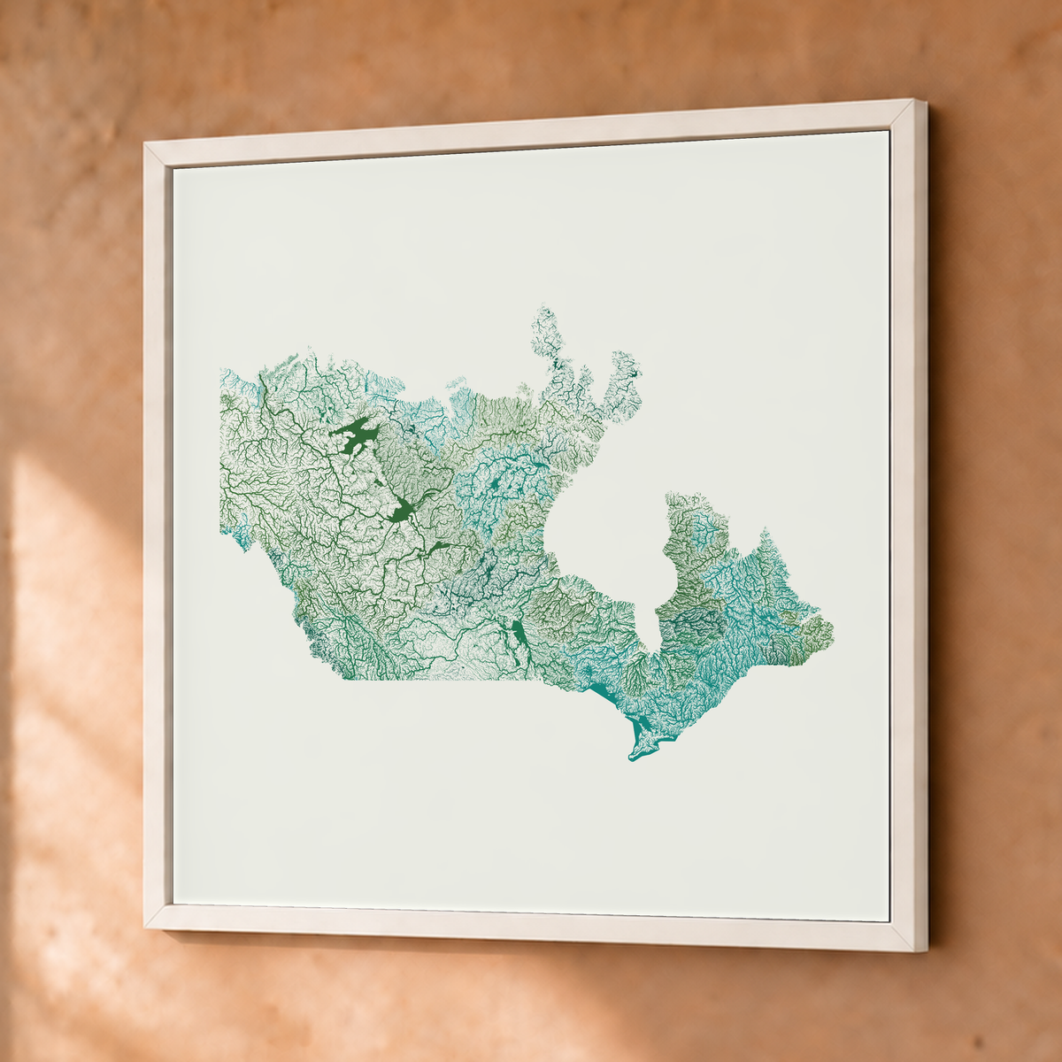 Beautiful Rivers — Canadá — Verde jade e porcelana, Fine art emoldurado · 76 × 76 cm, Branco · Sem margem