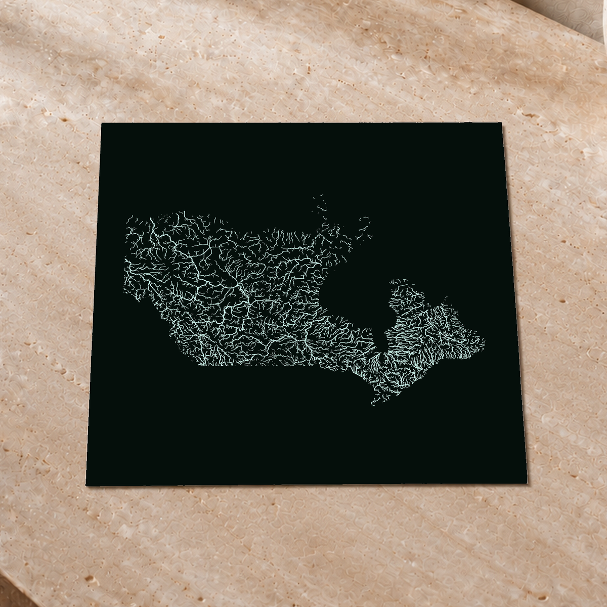 Mapa hidrográfico — Canadá, glow, glow-poster, 30 × 30 cm, num ambiente interior premium
