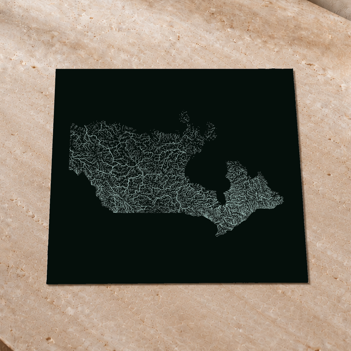 Mapa hidrográfico — Canadá, glow, glow-poster, 50 × 50 cm, num ambiente interior premium