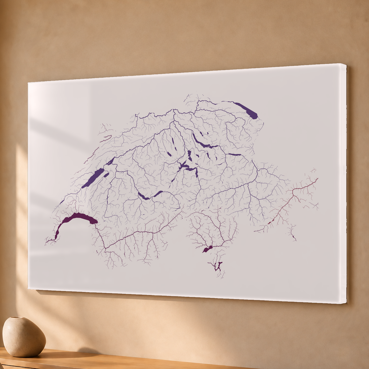 Beautiful Rivers — Suíça — Ameixa e rosé, Acrílico · 40 × 60 cm, Sem margem