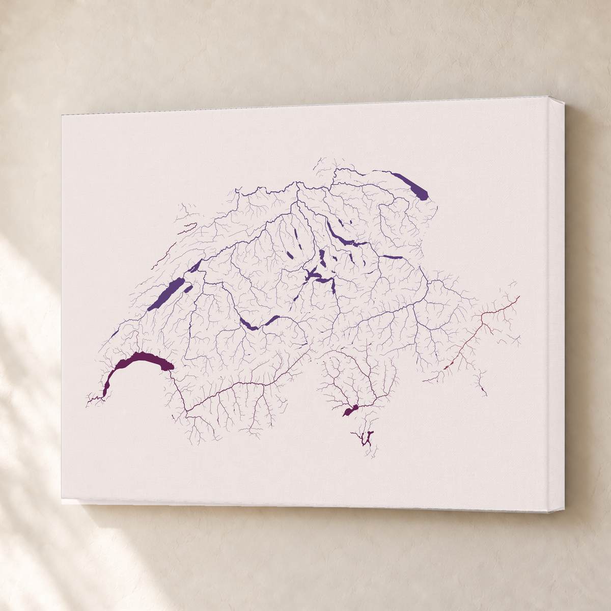 Beautiful Rivers — Suíça — Ameixa e rosé, Canvas · 30 × 40 cm, Sem margem