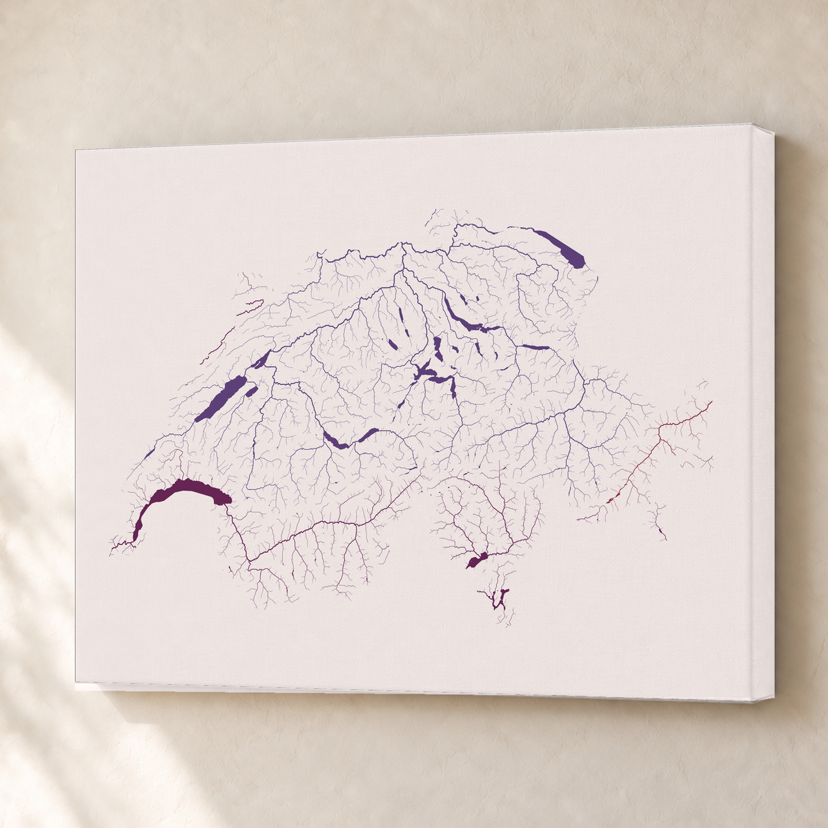 Beautiful Rivers — Suíça — Ameixa e rosé, Canvas · 45 × 60 cm, Sem margem