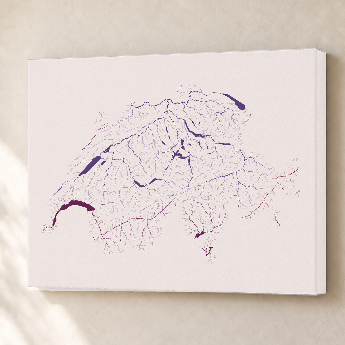 Beautiful Rivers — Suíça — Ameixa e rosé, Canvas · 60 × 80 cm, Sem margem