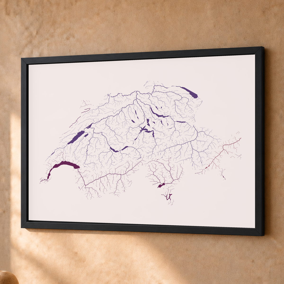 Beautiful Rivers — Suíça — Ameixa e rosé, Fine art emoldurado · 45 × 60 cm, Preto · Sem margem