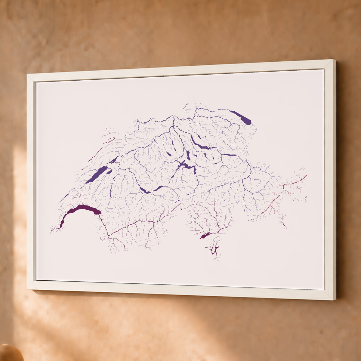 Beautiful Rivers — Suíça — Ameixa e rosé, Fine art emoldurado · 45 × 60 cm, Branco · Sem margem