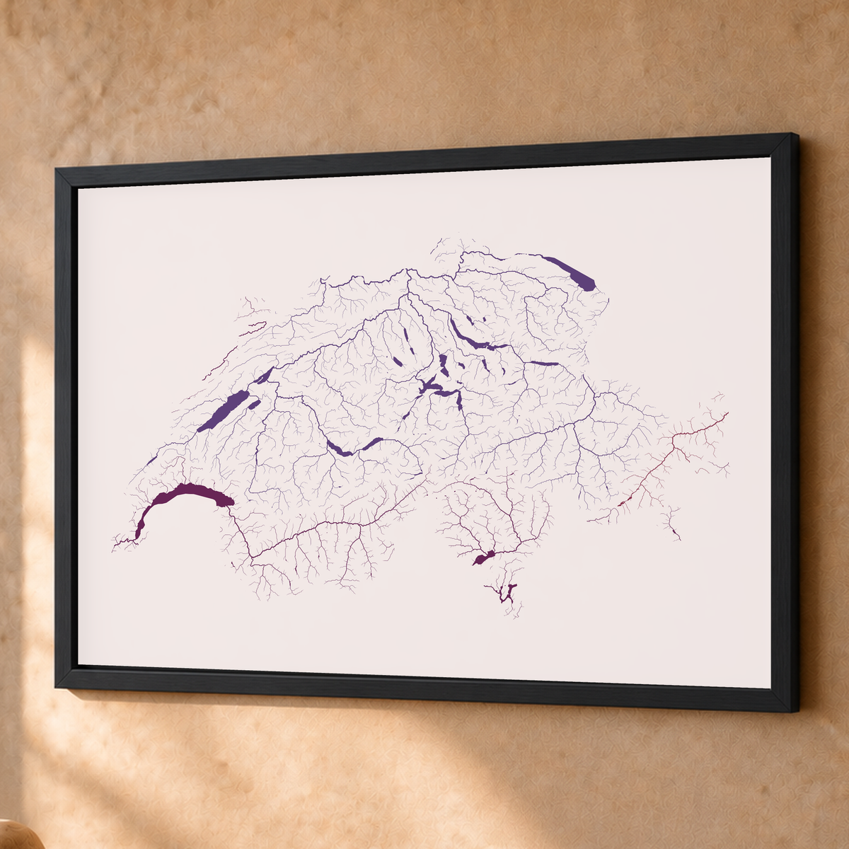 Beautiful Rivers — Suíça — Ameixa e rosé, Fine art emoldurado · 60 × 80 cm, Preto · Sem margem