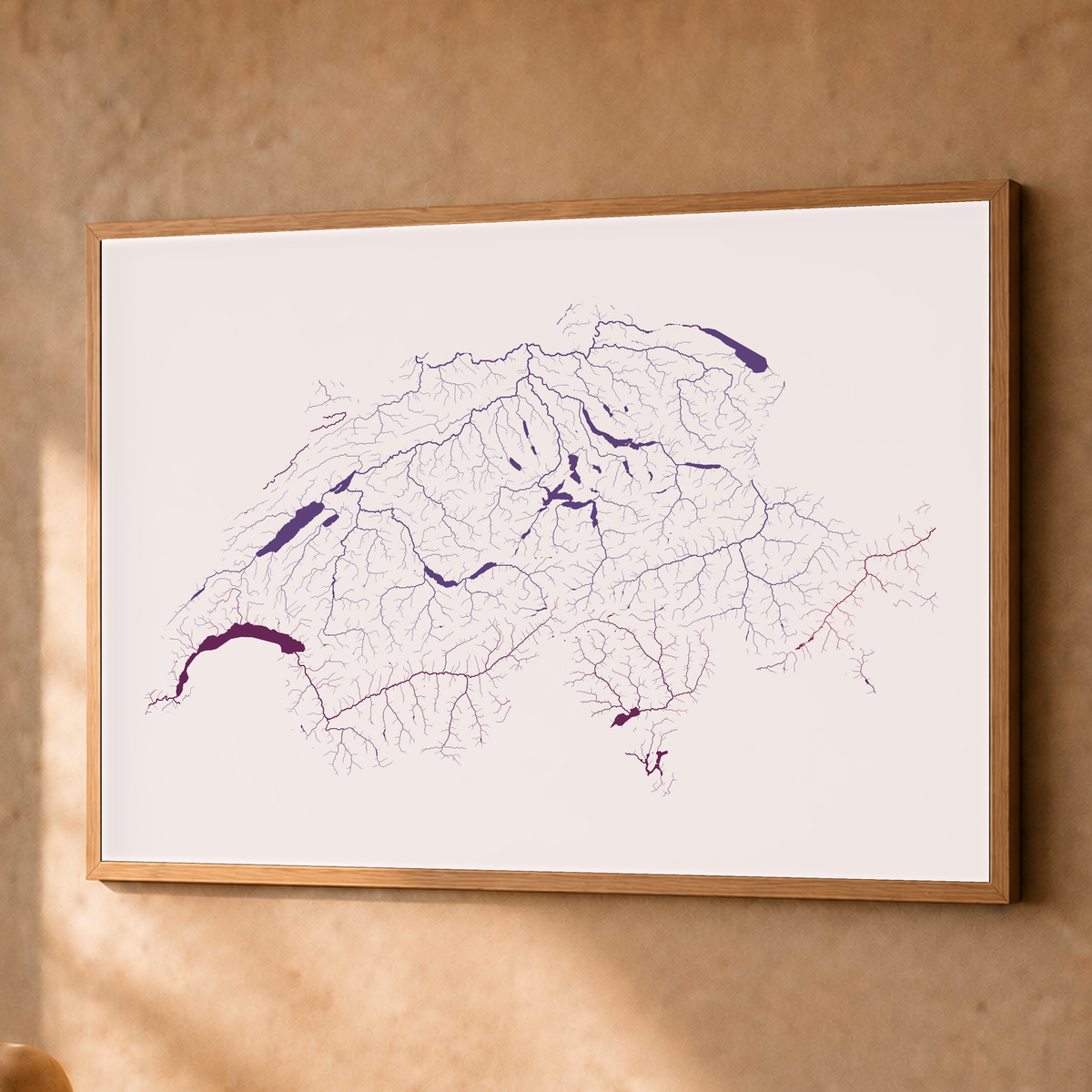 Beautiful Rivers — Suíça — Ameixa e rosé, Fine art emoldurado · 60 × 80 cm, Natural · Sem margem