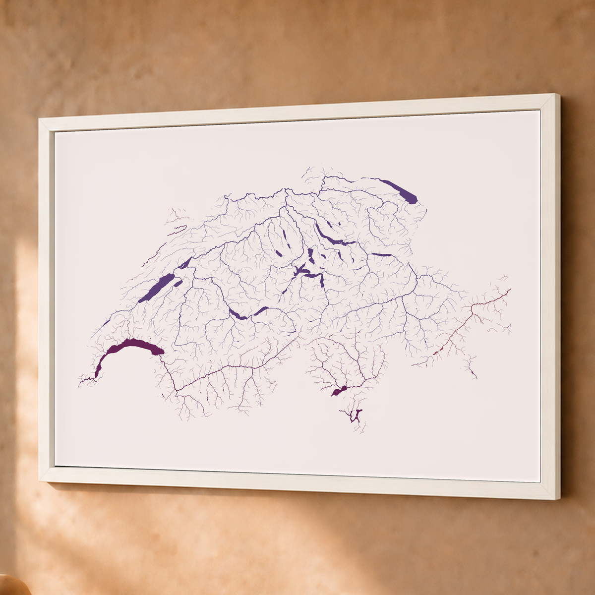 Beautiful Rivers — Suíça — Ameixa e rosé, Fine art emoldurado · 60 × 80 cm, Branco · Sem margem