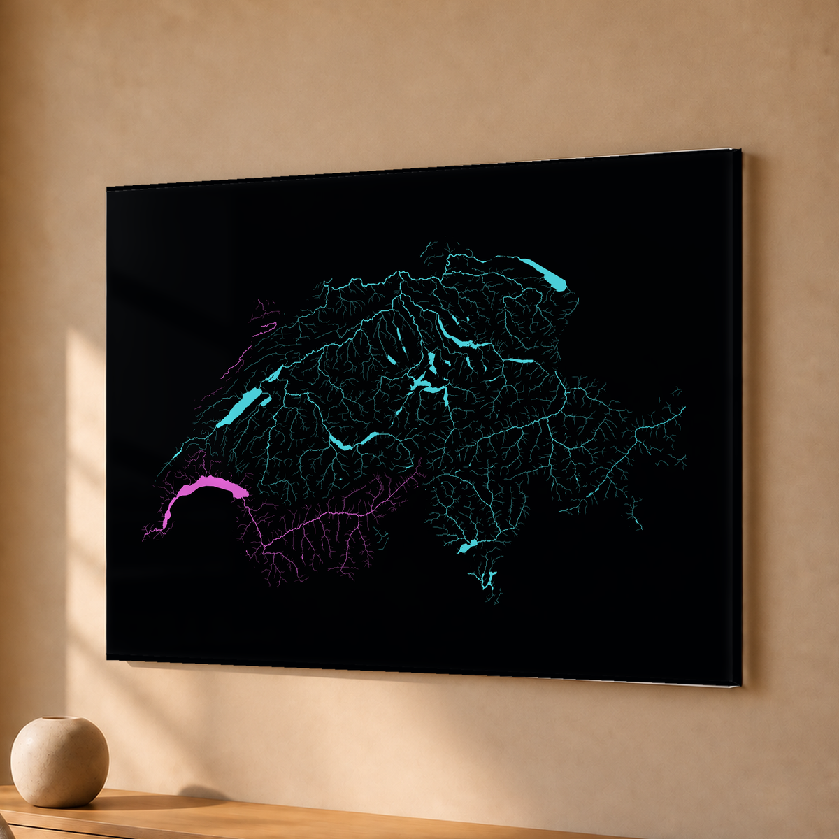 Beautiful Rivers — Suíça — Neon hidrográfico, Acrílico · 30 × 40 cm, Sem margem