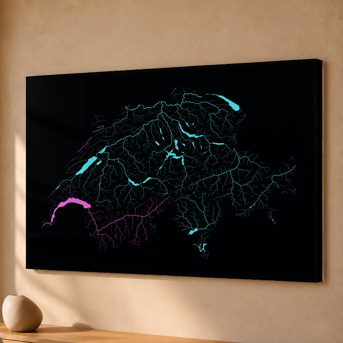 Beautiful Rivers — Suíça — Neon hidrográfico, Acrílico · 40 × 60 cm, Sem margem