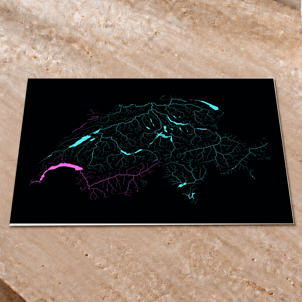 Beautiful Rivers — Suíça — Neon hidrográfico, Impressão fine art · 45 × 60 cm, Sem margem