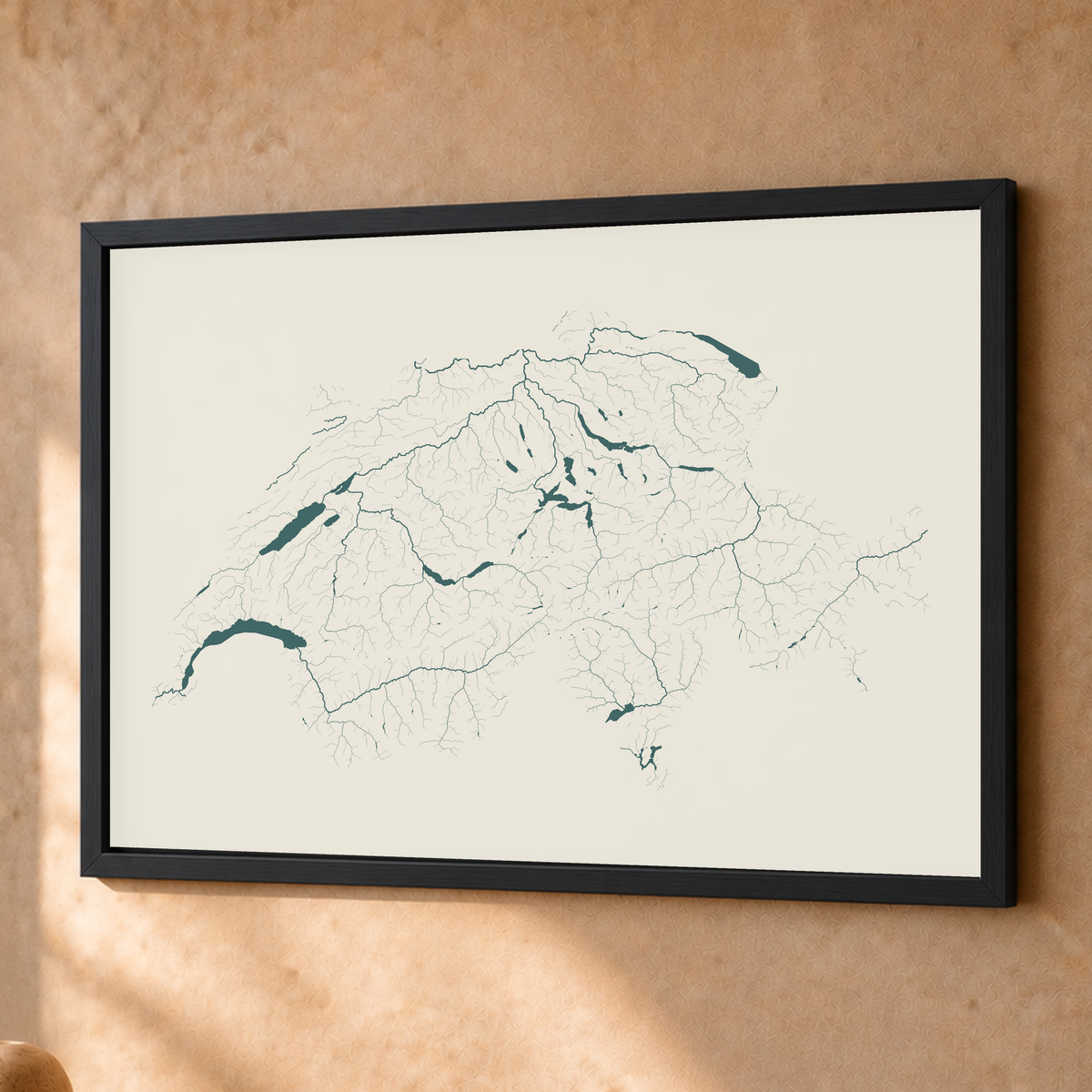 Beautiful Rivers — Suíça — Natural e luminosa, Fine art emoldurado · 45 × 60 cm, Preto · Sem margem