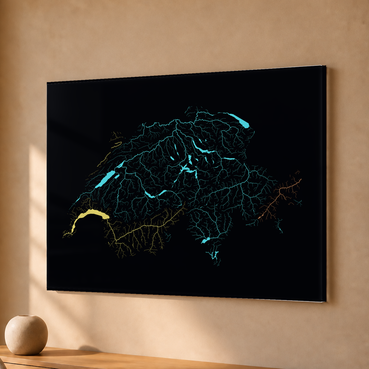Beautiful Rivers — Suíça — Neon por território, Acrílico · 30 × 40 cm, Sem margem