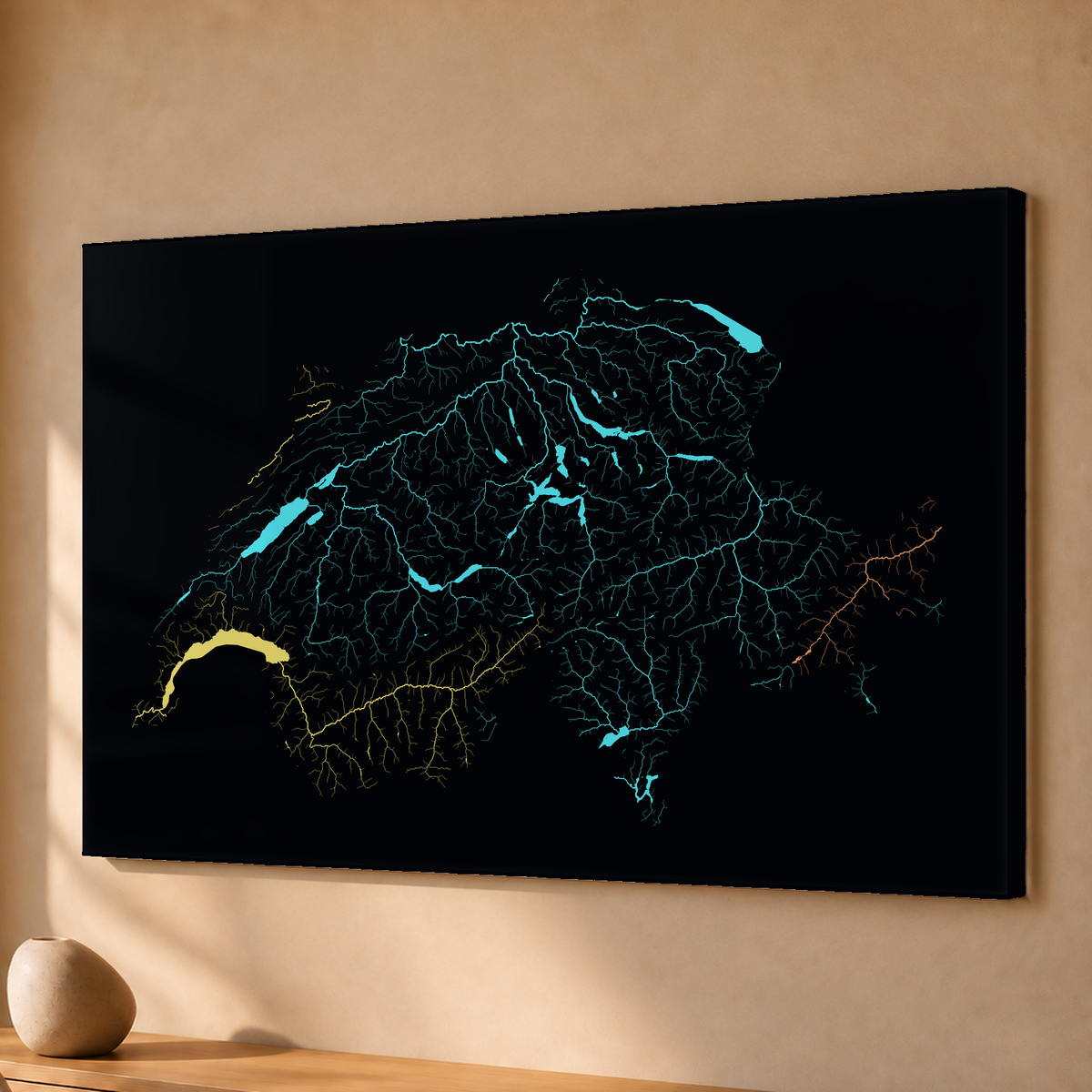 Beautiful Rivers — Suíça — Neon por território, Acrílico · 40 × 60 cm, Sem margem