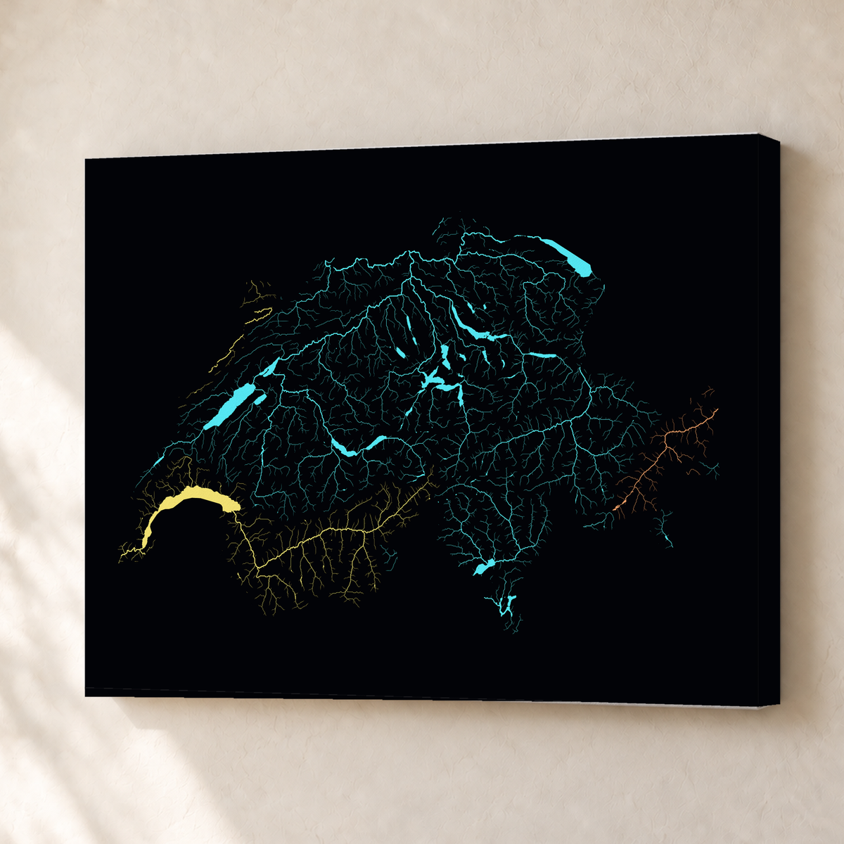 Beautiful Rivers — Suíça — Neon por território, Canvas · 30 × 40 cm, Sem margem