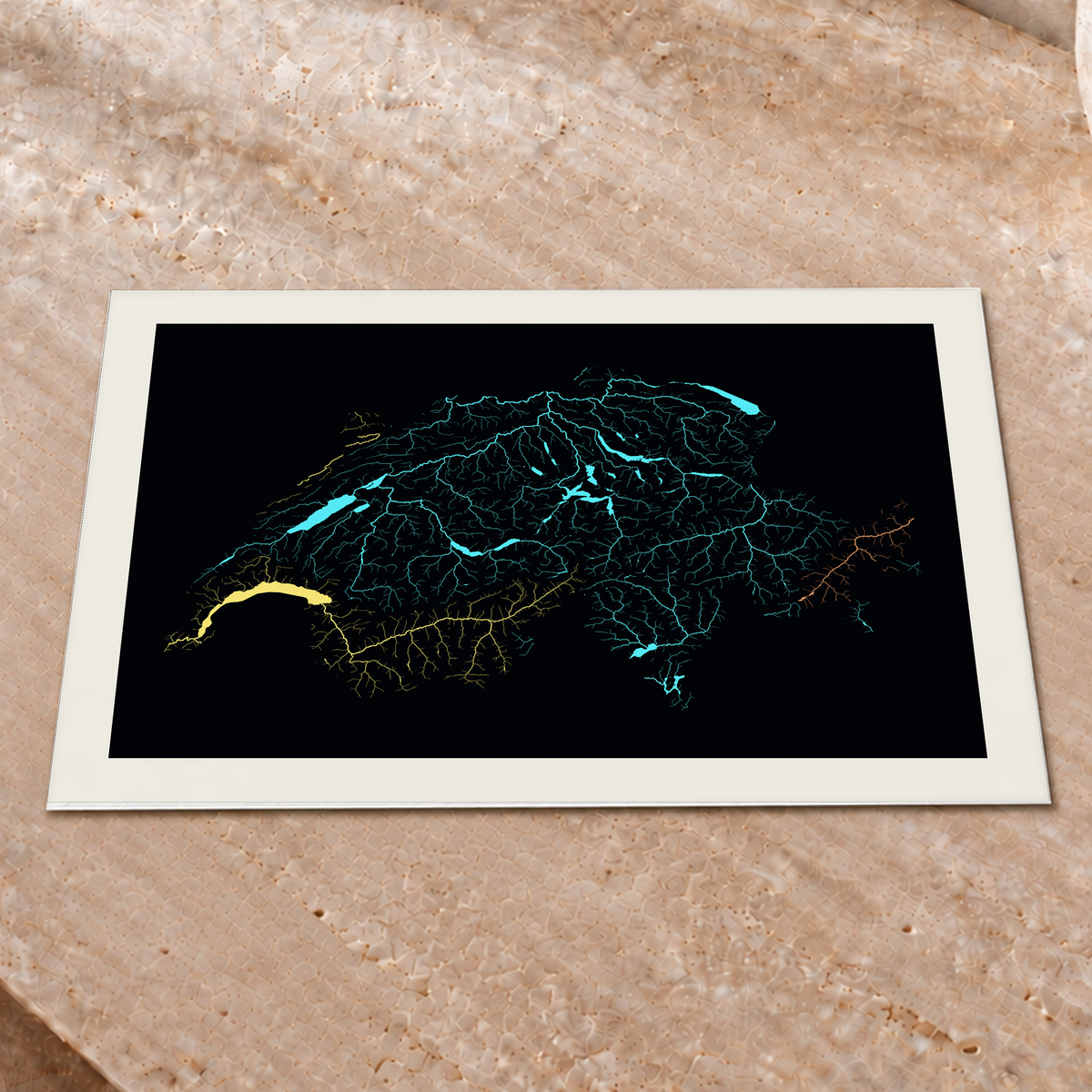 Beautiful Rivers — Suíça — Neon por território, Impressão fine art · 30 × 40 cm, Margem branca