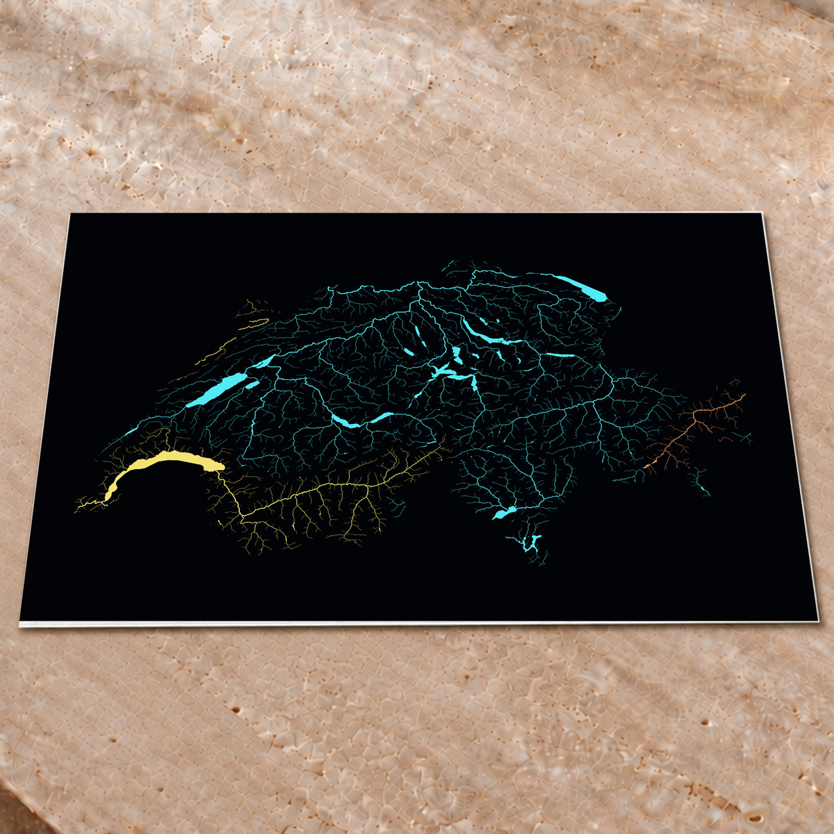 Beautiful Rivers — Suíça — Neon por território, Impressão fine art · 60 × 80 cm, Sem margem