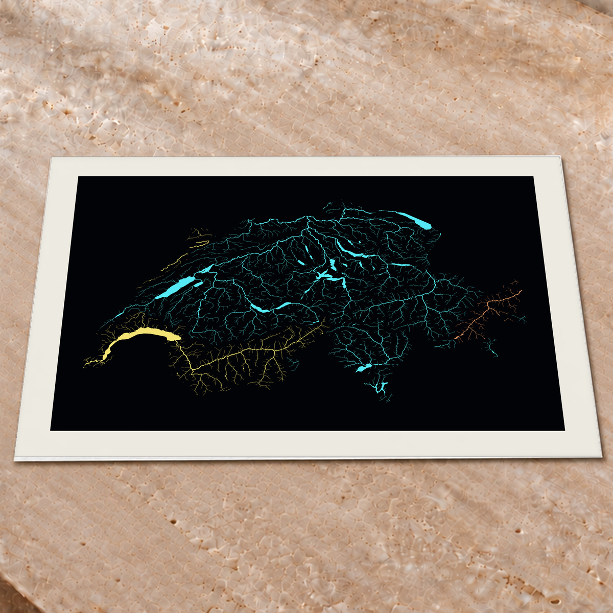 Beautiful Rivers — Suíça — Neon por território, Impressão fine art · 60 × 80 cm, Margem branca