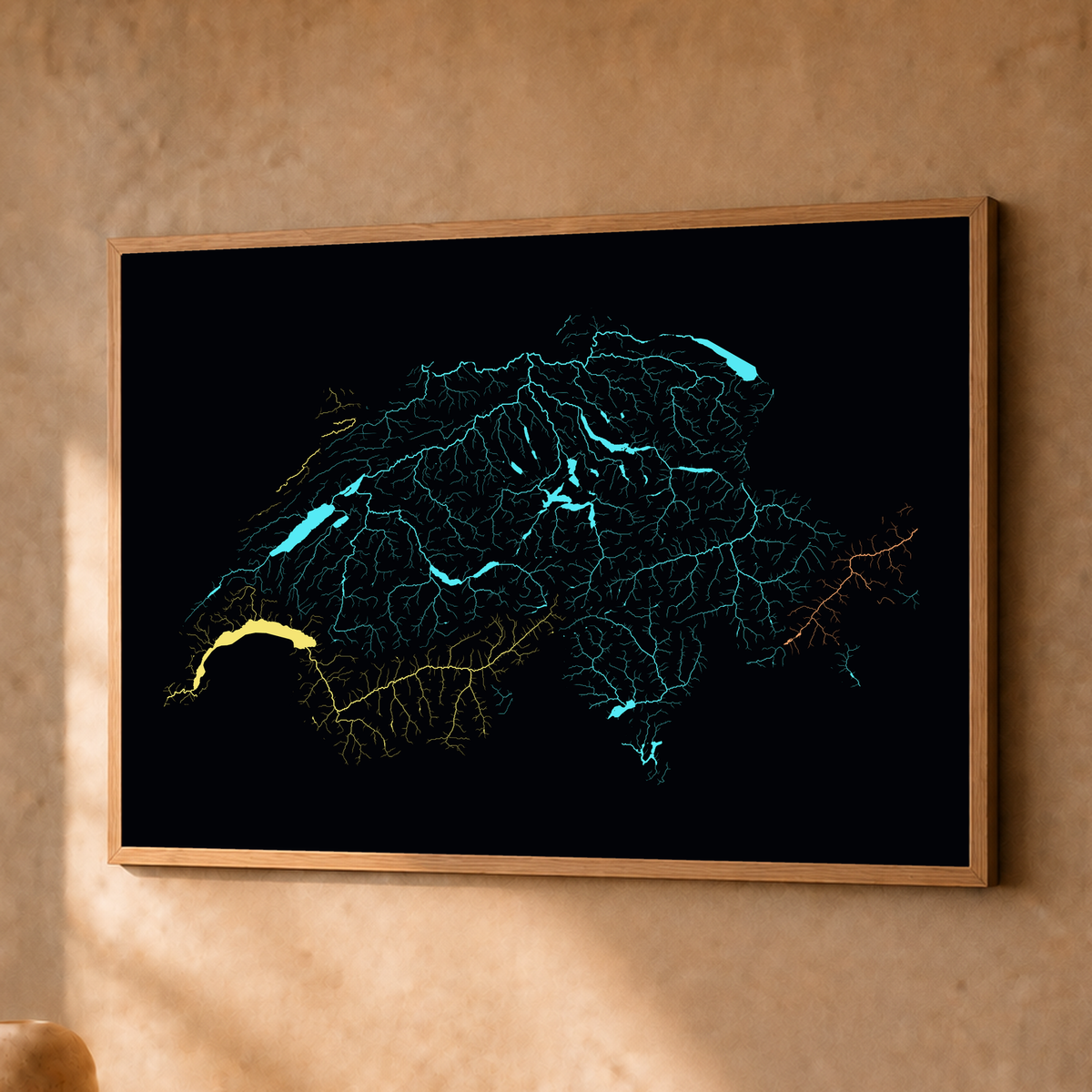 Beautiful Rivers — Suíça — Neon por território, Fine art emoldurado · 30 × 40 cm, Natural · Sem margem