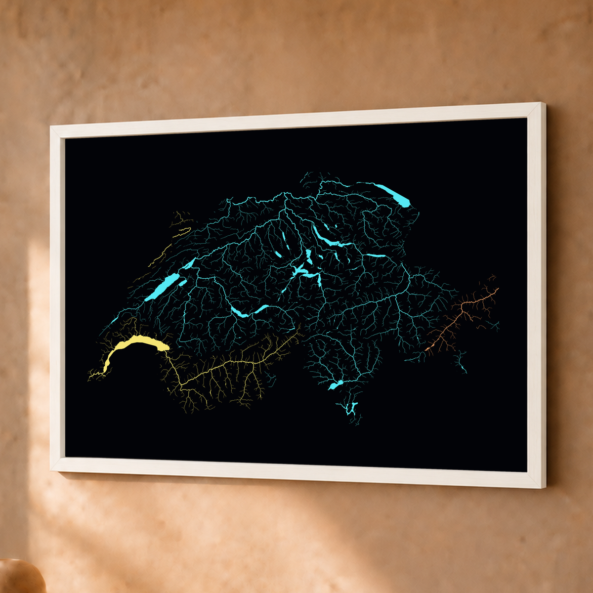 Beautiful Rivers — Suíça — Neon por território, Fine art emoldurado · 30 × 40 cm, Branco · Sem margem