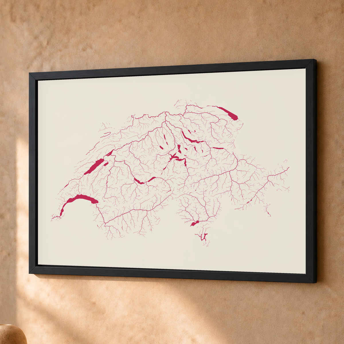 Beautiful Rivers — Suíça — Risografia, Fine art emoldurado · 30 × 40 cm, Preto · Sem margem
