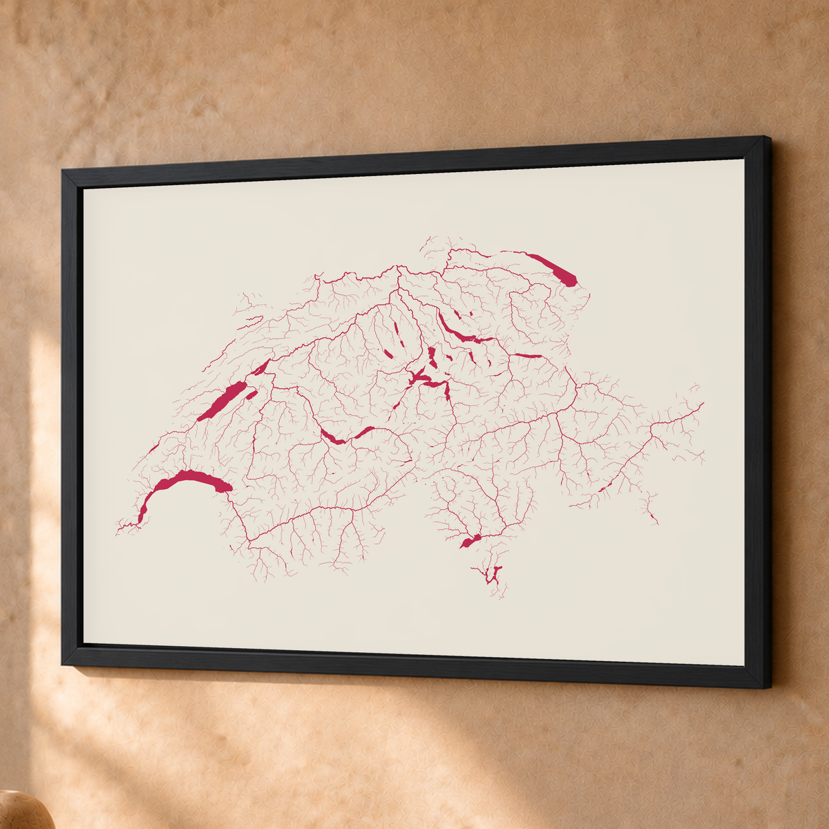 Beautiful Rivers — Suíça — Risografia, Fine art emoldurado · 45 × 60 cm, Preto · Sem margem
