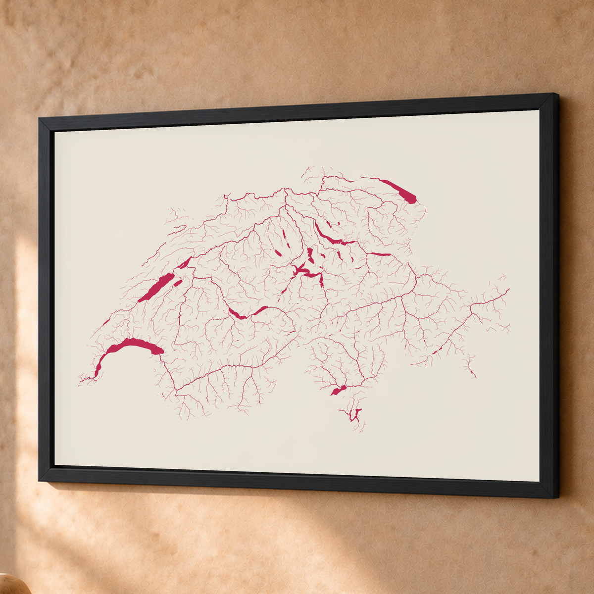 Beautiful Rivers — Suíça — Risografia, Fine art emoldurado · 60 × 80 cm, Preto · Sem margem