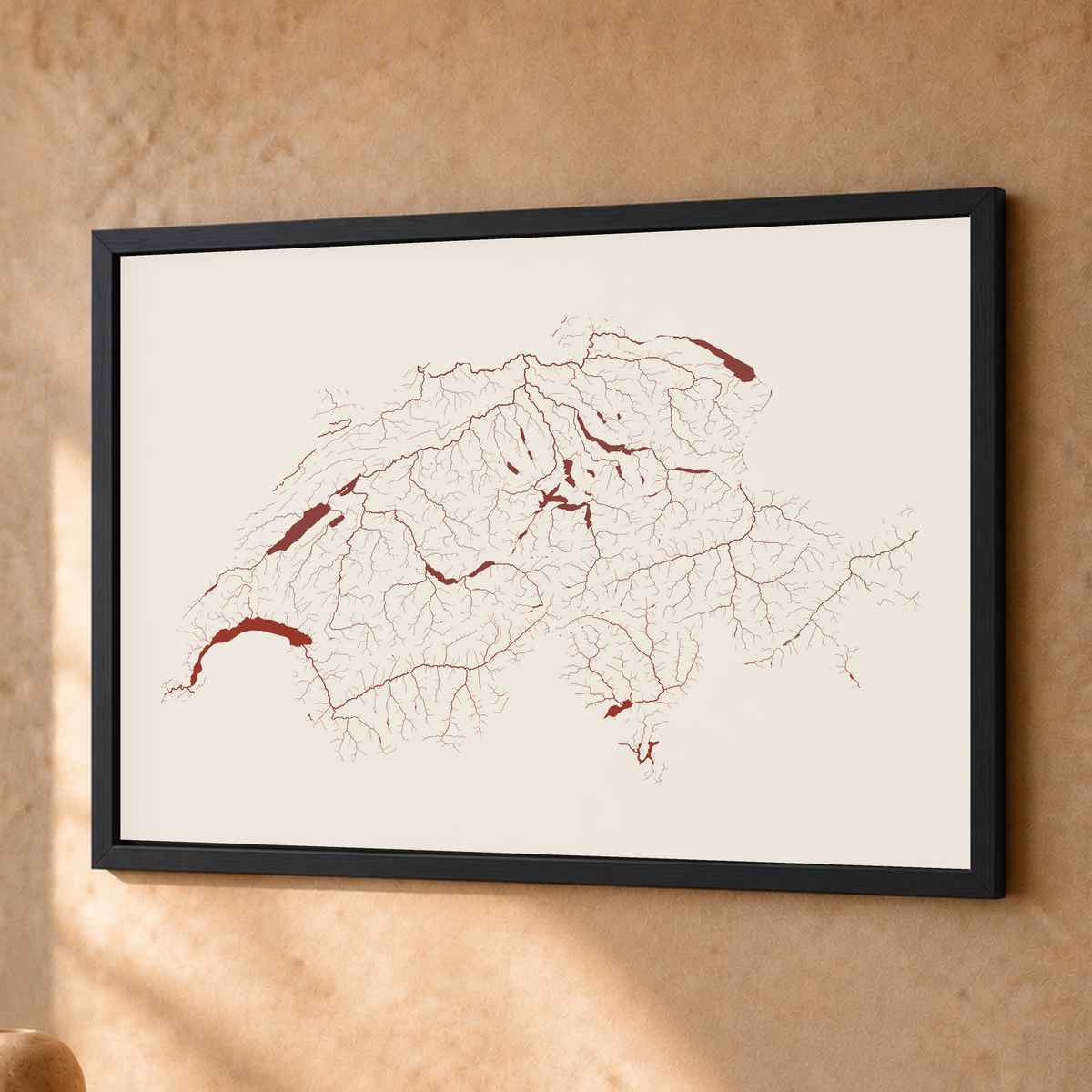 Beautiful Rivers — Suíça — Terracota e areia, Fine art emoldurado · 30 × 40 cm, Preto · Sem margem