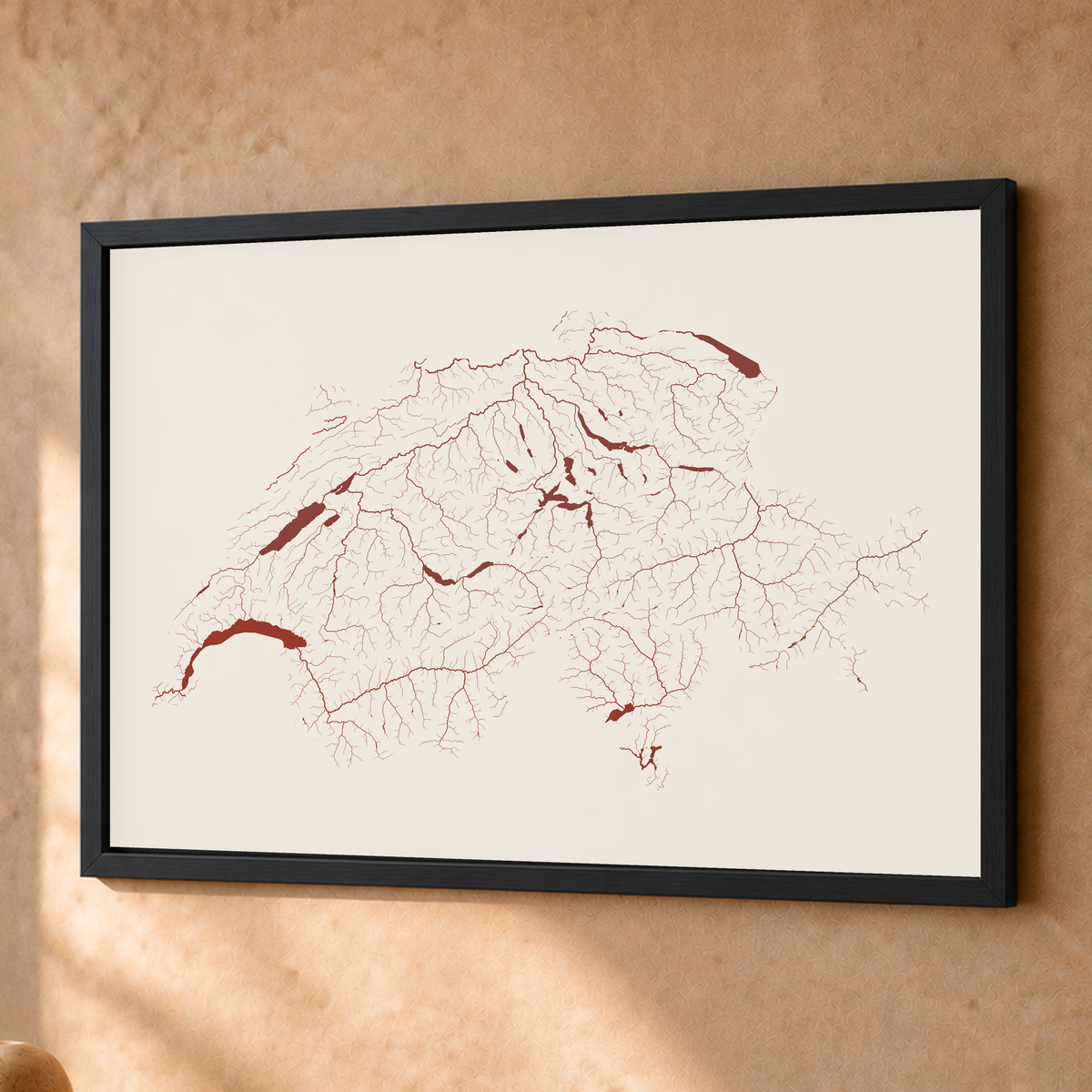 Beautiful Rivers — Suíça — Terracota e areia, Fine art emoldurado · 45 × 60 cm, Preto · Sem margem