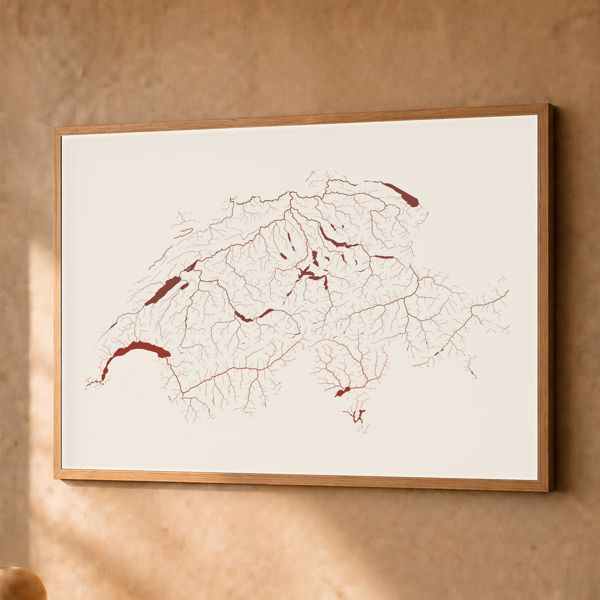 Beautiful Rivers — Suíça — Terracota e areia, Fine art emoldurado · 45 × 60 cm, Natural · Sem margem