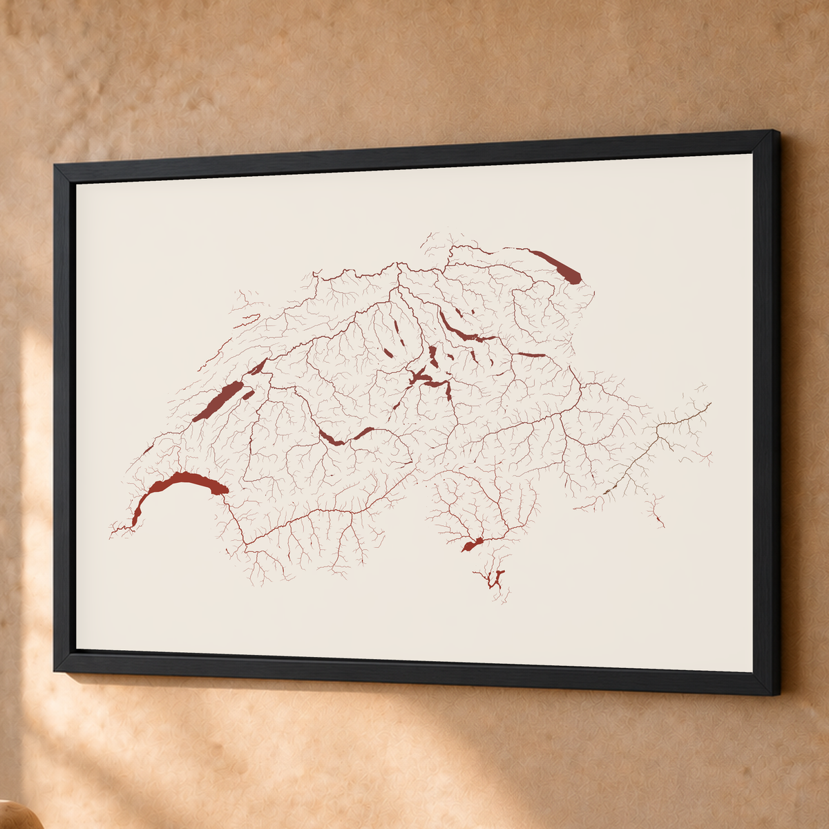 Beautiful Rivers — Suíça — Terracota e areia, Fine art emoldurado · 60 × 80 cm, Preto · Sem margem