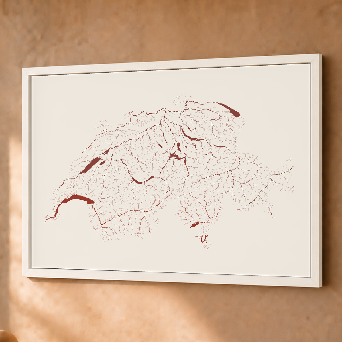 Beautiful Rivers — Suíça — Terracota e areia, Fine art emoldurado · 60 × 80 cm, Branco · Sem margem