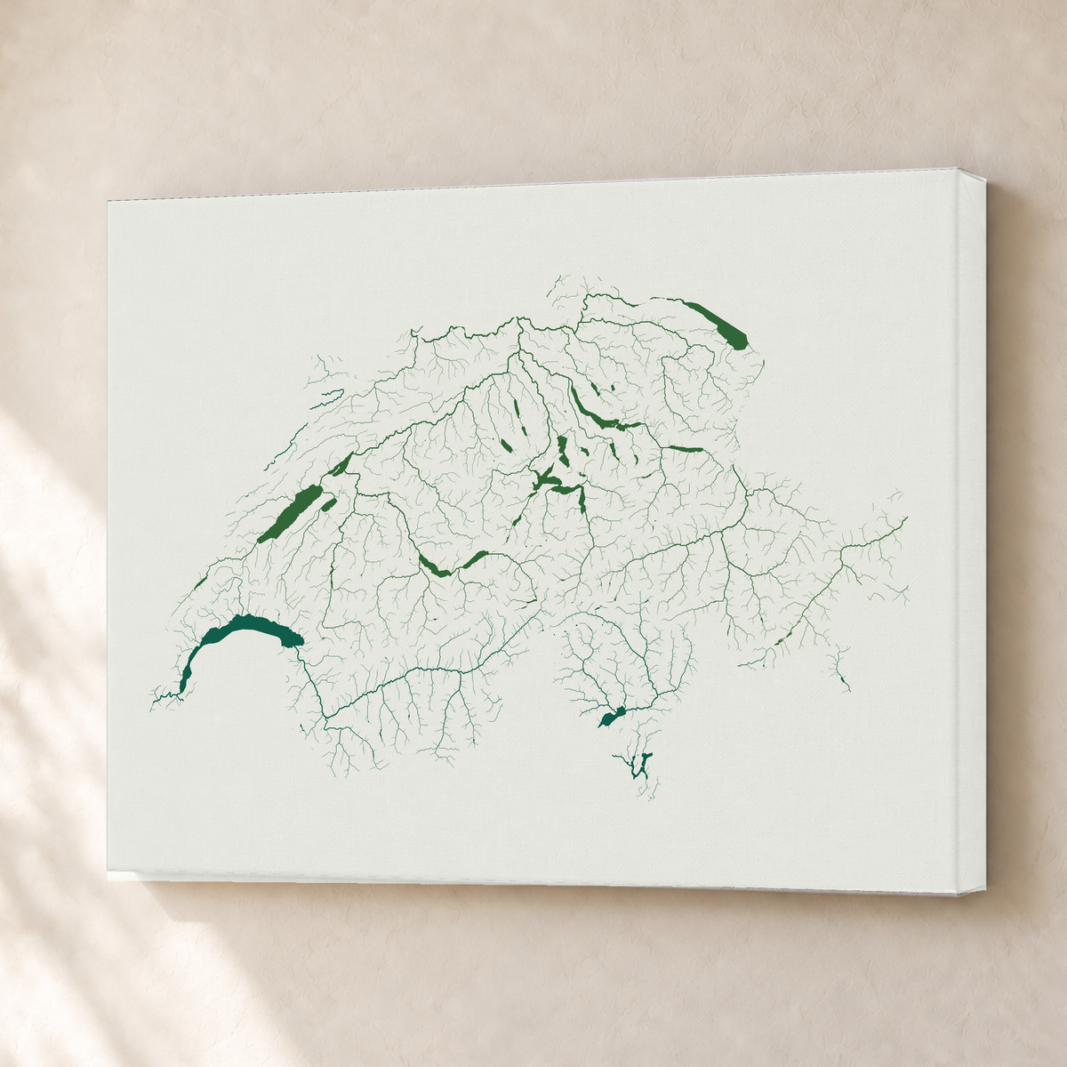 Beautiful Rivers — Suíça — Verde jade e porcelana, Canvas · 30 × 40 cm, Sem margem