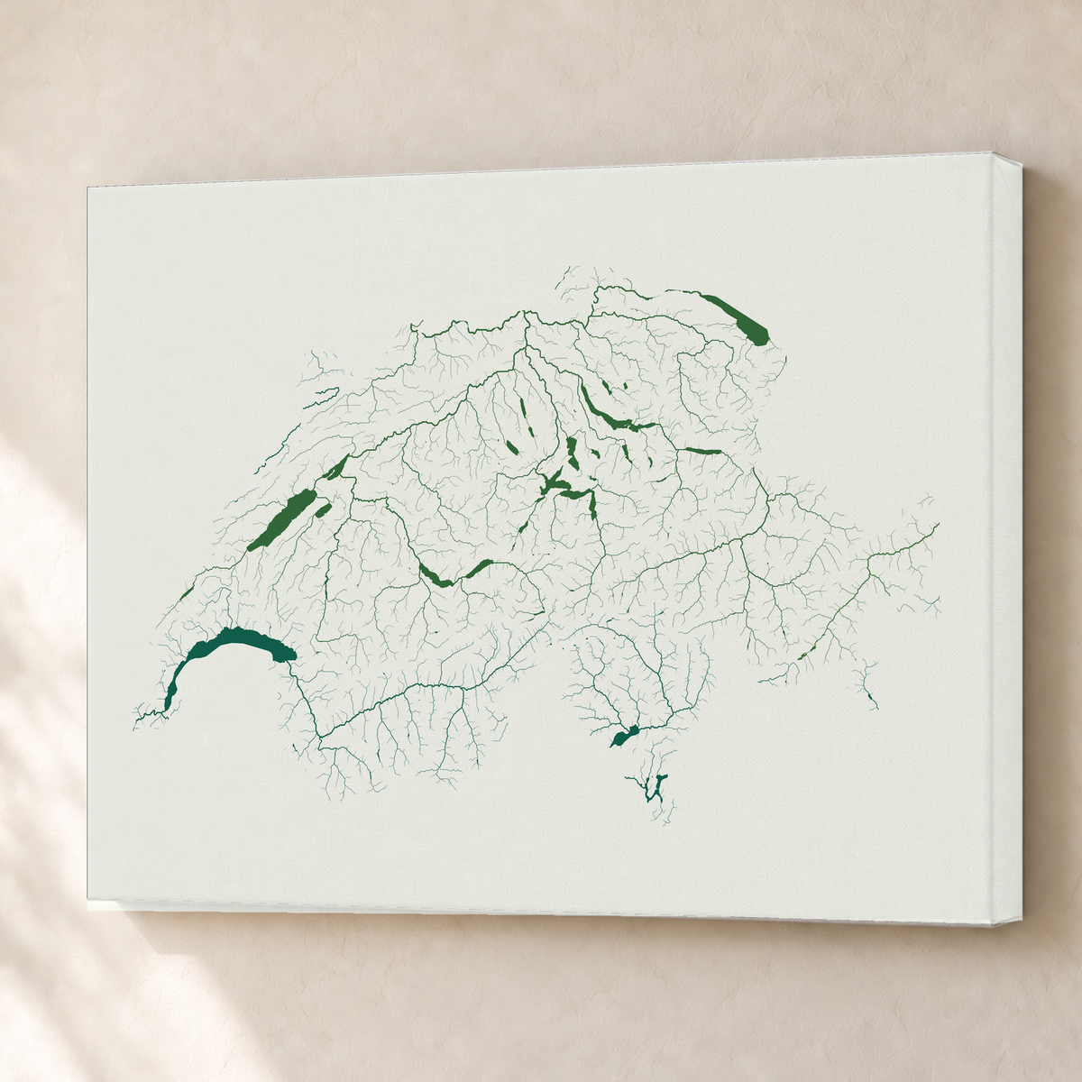 Beautiful Rivers — Suíça — Verde jade e porcelana, Canvas · 60 × 80 cm, Sem margem