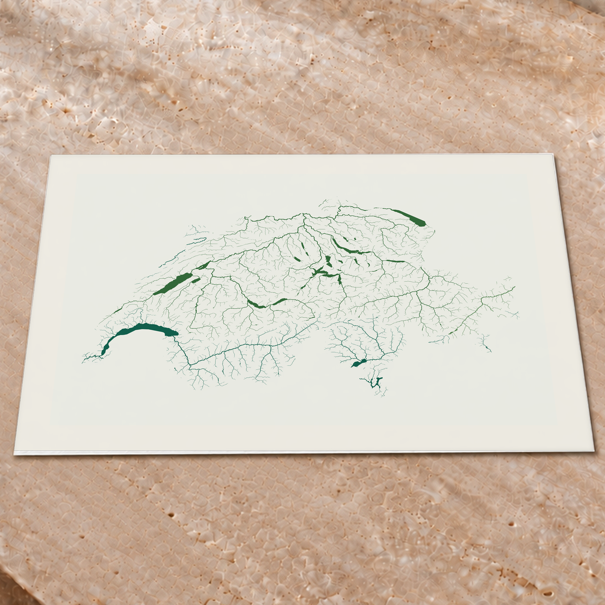 Beautiful Rivers — Suíça — Verde jade e porcelana, Impressão fine art · 60 × 80 cm, Margem branca
