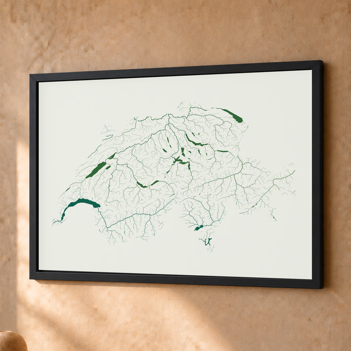 Beautiful Rivers — Suíça — Verde jade e porcelana, Fine art emoldurado · 30 × 40 cm, Preto · Sem margem