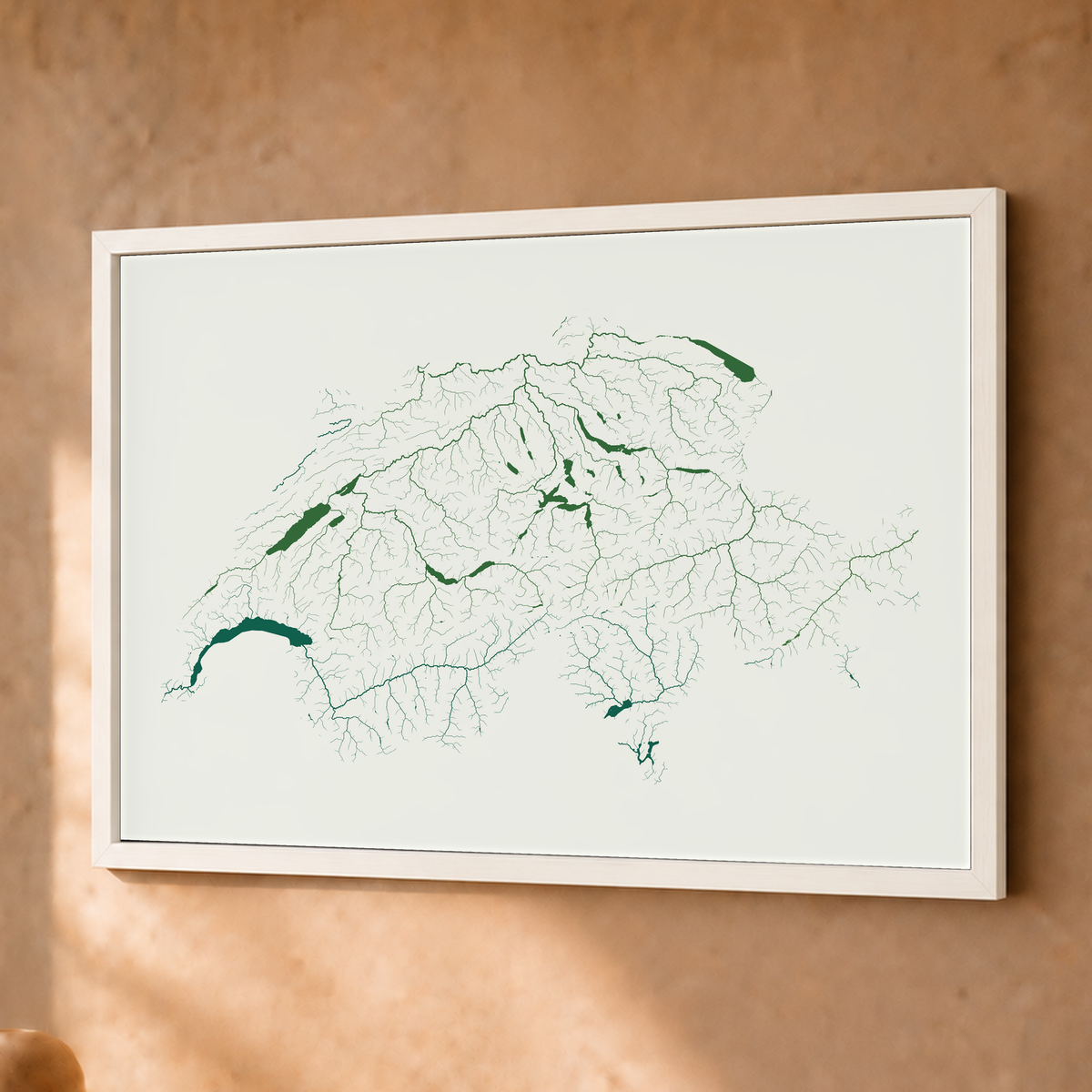 Beautiful Rivers — Suíça — Verde jade e porcelana, Fine art emoldurado · 30 × 40 cm, Branco · Sem margem