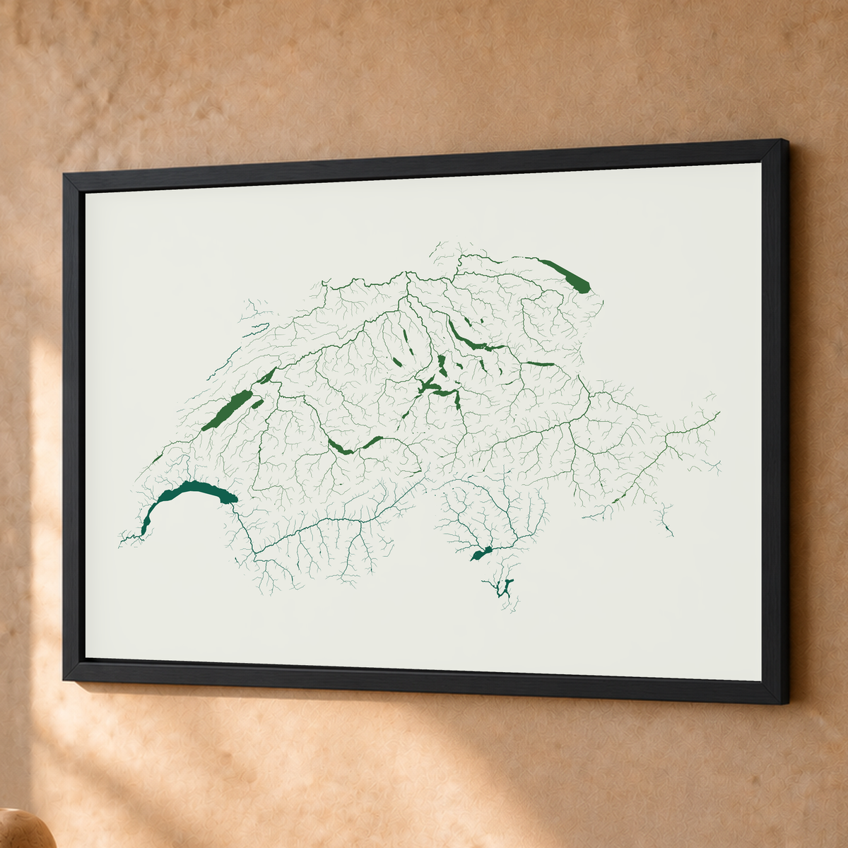 Beautiful Rivers — Suíça — Verde jade e porcelana, Fine art emoldurado · 45 × 60 cm, Preto · Sem margem