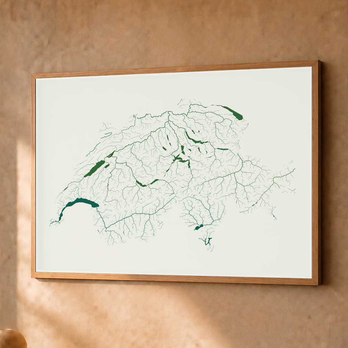 Beautiful Rivers — Suíça — Verde jade e porcelana, Fine art emoldurado · 45 × 60 cm, Natural · Sem margem